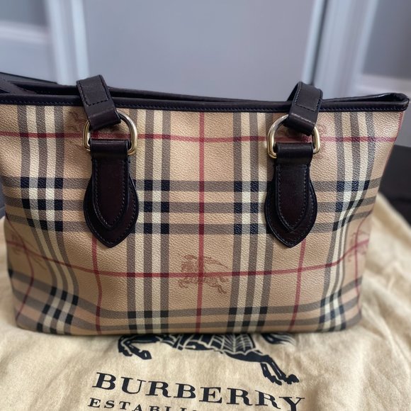 Authentic BURBERRY Beige Smoked Check Tote Bag